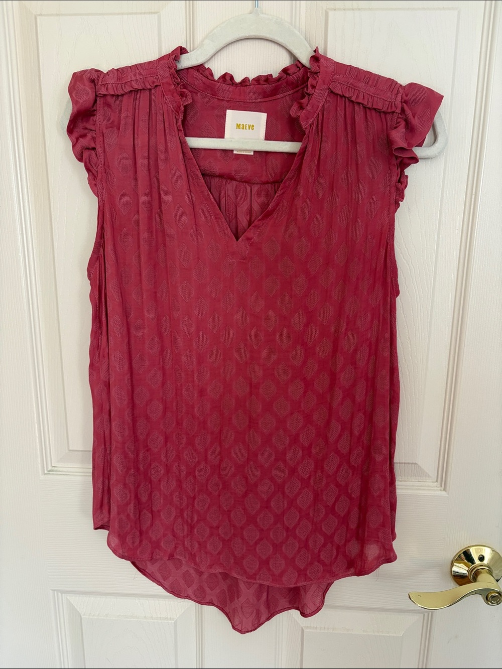 Anthropologie MAEVE Sleeveless V-Neck Ruffle Trim Top in Berry